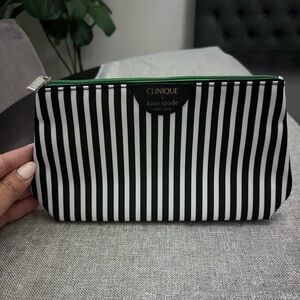 Kate Spade Clinique Cosmetic Makeup Bag - Black/white stripe - NWOT